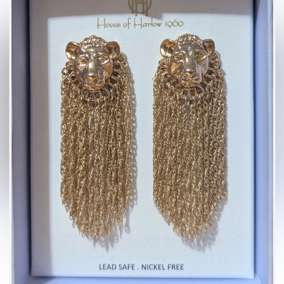 House of Harlow 1960 Jewelry - House of Harlow 1960 🔥Lion Head Fringe Gold Dangle Earring